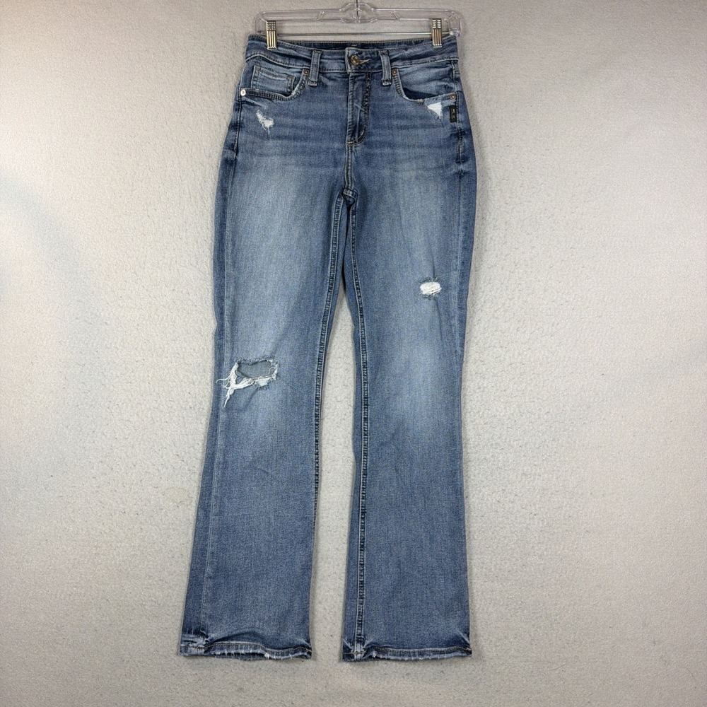 Silver Jeans Co Jeans Womens 28x31 Blue Avery Slim Boot Stretch Distressed Denim